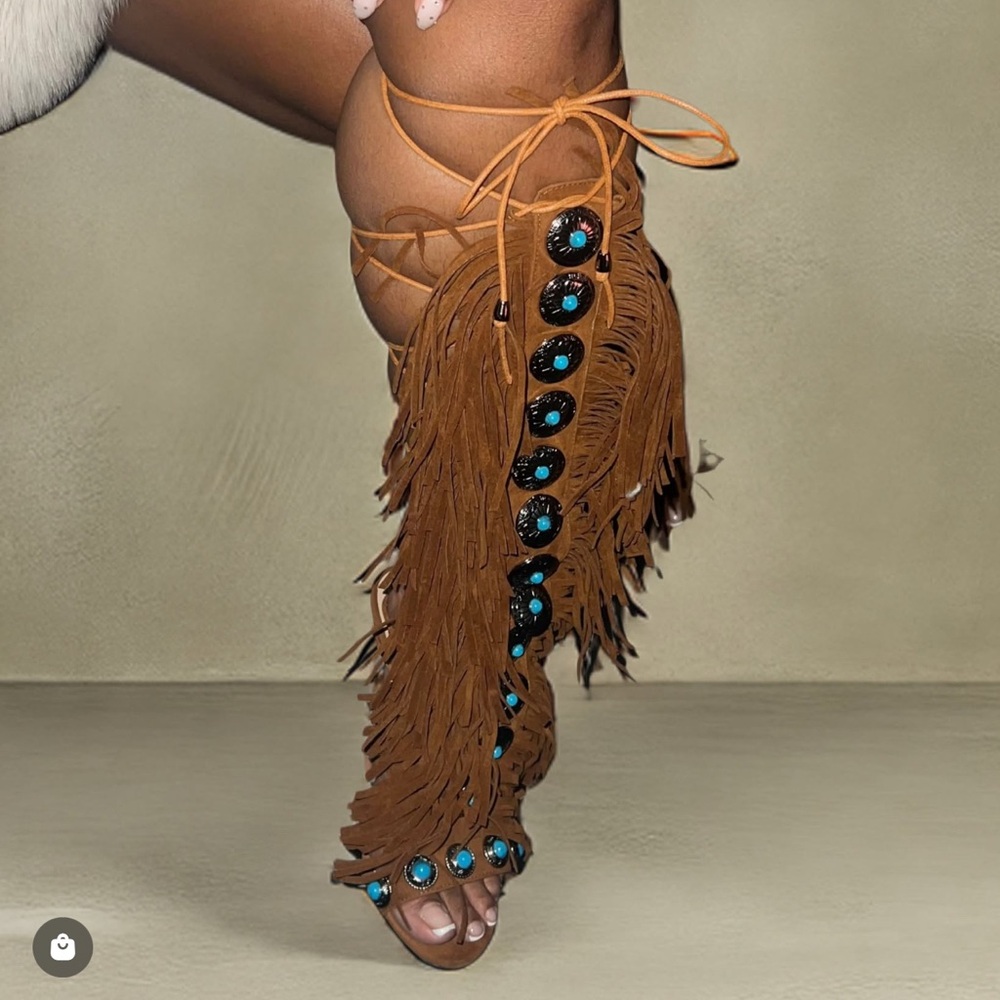 Fringed Suede sandals with Turquoise Accents - Picture 8 of 8